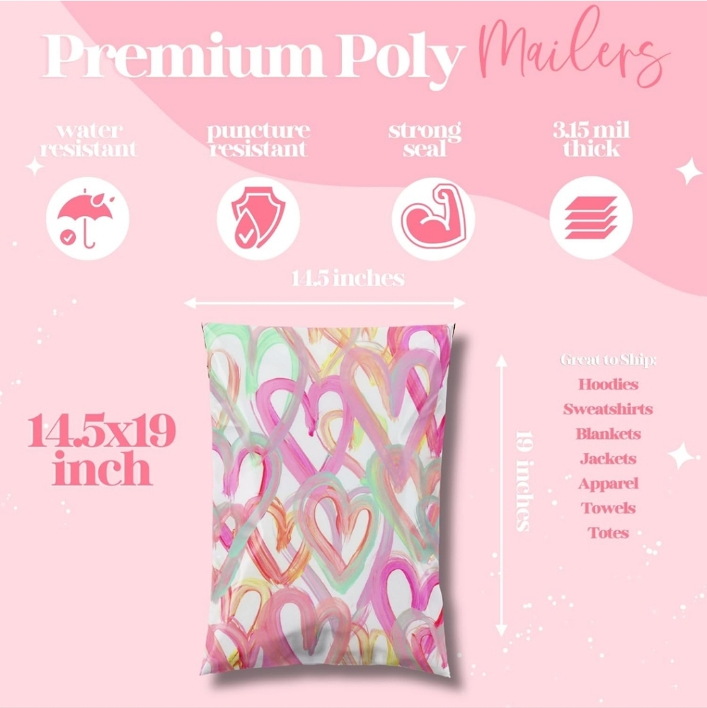 10 ct ❤️14.5x19 Designer Poly Mailer   Heavy Duty Waterproof Self Seal - Picture 4 of 12